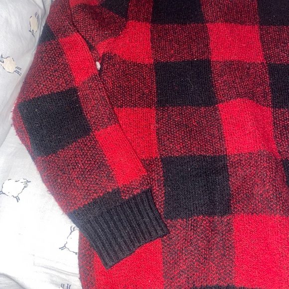 kids buffalo print merry Christmas sweater s 6/7 Red plaid Holiday Winter warm - Picture 3 of 3
